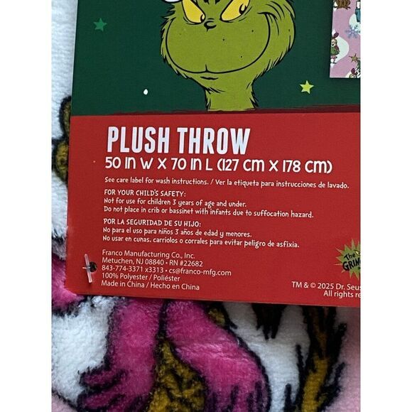 Dr. Seuss The Grinch  Max Cindy Lou Pink Throw Blanket Christmas 50 X 70" NEW - Picture 5 of 16